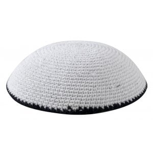 White with Dark Blue Border Knitted Kippah