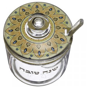 Rosh Hashanah Lucite Honey Dish with Decorative Cover and Spoon