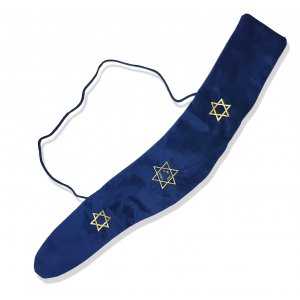 Blue Velvet Yemenite Shofar Bag, Star of Davids - for Shofar 36 to 46 inches