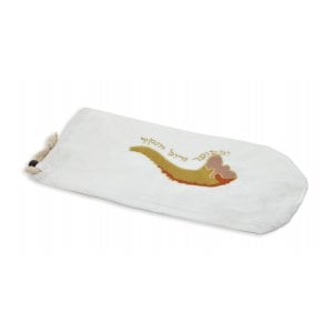 White Velvet Shofar Bag for Ram's Horn - Gold Shofar Design and Hebrew Text