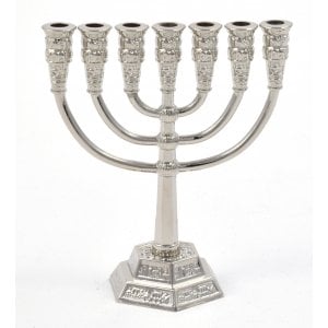 Miniature 7-Branch Menorah for Decoration, Silver - 2.6 Inches Height