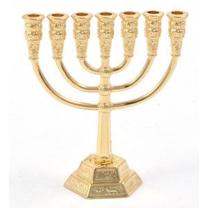 Miniature 7-Branch Menorah For Decoration, Gold - 2.6" Height