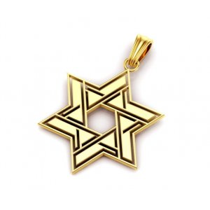 14K Gold Star of David Pendant - Contemporary Design