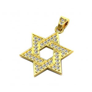 14k Gold Star of David Pendant Encrusted with Natural Diamonds