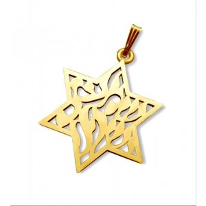 14K Gold Star of David Pendant with Cutout Shema Yisrael in Center