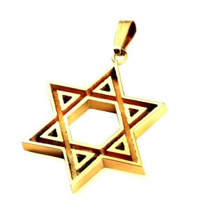 Double Sided 14K Gold Star of David Pendant with Channel Design