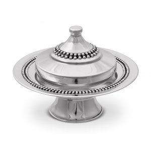 925 Sterling Silver Rosh Hashanah Honey Dish on Pedestal - Bead Design