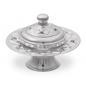 925 Sterling Silver Rosh Hashanah Honey Dish on Pedestal - Diamond Design