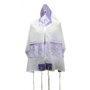 Ronit Gur Tallit Prayer Shawl Set, Purple Floral Band Decoration - Viscose