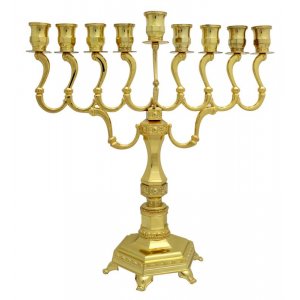 Hanukkah Menorah with Curving Branches - Gold Color