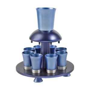 Yair Emanuel Aluminum Kiddush Fountain with Goblet, 8 Cups & Tray - Blue