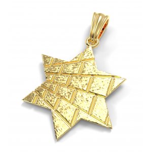 14K Gold Star of David Pendant Engraved Jerusalem Wall Kotel