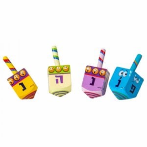 Large Emoji Design Colorful Wood Dreidel - Nes Gadol Haya Poh