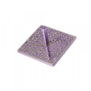 Yair Emanuel Dreidel, Silver Floral and Pomegranate Cutout Design - Purple