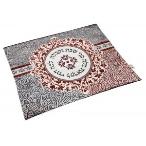 Dorit Judaica Challah Cover - Maroon and Gray Pomegranates with Lecha Dodi Words