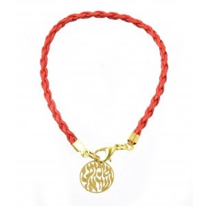 Braided Red Cord Kabbalah Bracelet, Shema Yisrael Charm - Gold