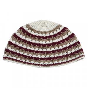 Hand Made Frik Kippah with Brown, Tan and White Stripes