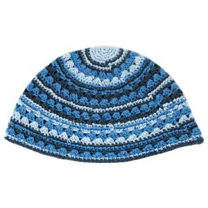 Hand Made Frik Kippah with Light Blue Stripes