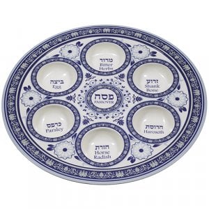 Lightweight Melamine Passover Seder Pate - Blue Floral Design