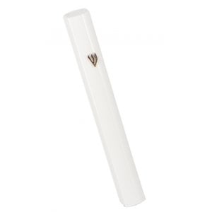 White Rounded Aluminum Mezuzah Case - Silver Shin Letter