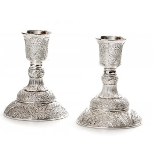 Small Silver Plated Filigree Shabbat Candlesticks