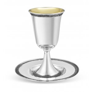 Sterling Silver Shabbat Kiddush Goblet with Plate - Loop Ribbon Design