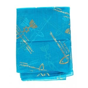 Woman's Head Scarf with Menorah, Star of David & Fish Design - Blue or Turquoise