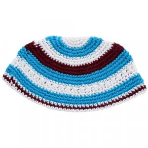 Frik Kippah - Turquoise, White and Maroon Horizontal Stripes
