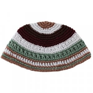 Frik Kippah  White, Gray and Brown Horizontal Stripes