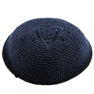 Dark Blue Star of David knitted kippah