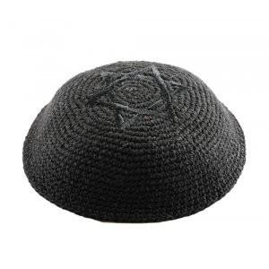 Black Star of David on Black knitted kippah