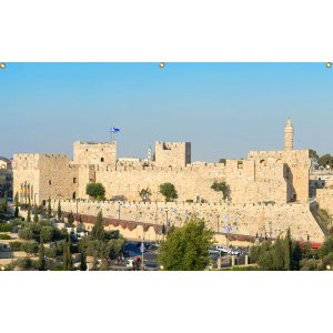 Panoramic Jerusalem Old City Walls Sukkah Single-Wall Panel 12 ft Width