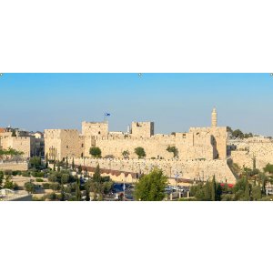 Panoramic Jerusalem Old City Walls Sukkah Single-Wall Panel 16 ft Width