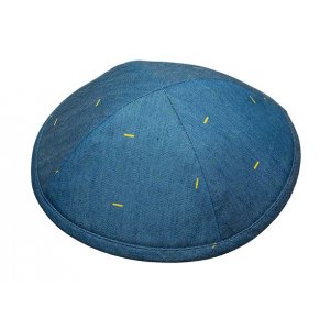 Light Denim with Gold Line Design Fabric Kippah