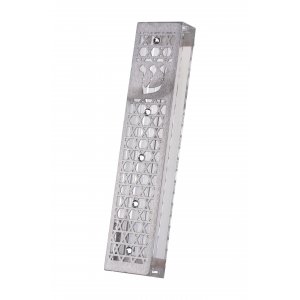 Dorit Judaica Acrylic Steel Mezuzah Case, Cutout Stars of David - Clear Crystals