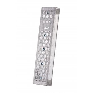 Dorit Judaica Acrylic Mezuzah Case, Cutout Stars of David - Blue Crystals