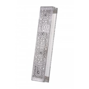 Dorit Judaica Acrylic Mezuzah Case with Cutout Steel, Swarovski Stones - Mandala