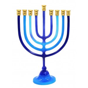 Shades of Blue Chanukah Menorah with Stem, Aluminum - For Candles