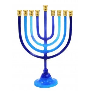 Shades of Blue Chanukah Menorah with Stem, Aluminum - For Candles