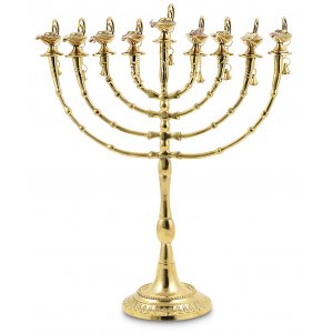 7-Branch Menorah, Golden Brass with Decorative Aladdin Lamp and Bell - 16