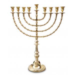 Extra Large Gold Brass Chanukah Menorah, Beaded Design - 22 Inches