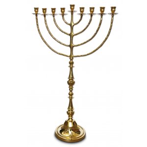 Extra Large Gleaming Gold Chanukah Menorah, Traditional Design - 36 Inches