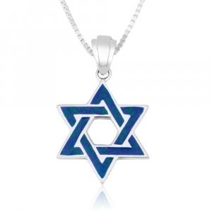 Sterling Silver Pendant Necklace, Blue Enamel - Star of David