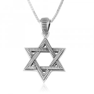 Sterling Silver Pendant Necklace - Textured Star of David