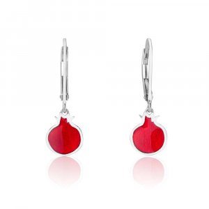 Sterling Silver Dangle Earrings - Red Pomegranates