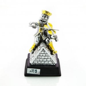 Silver Plated with Gold Accents Figurine on Wood Base - Fiddler on the Roof