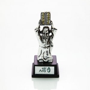 Small Figurine on Wood Base - Moses and the Ten Commandments