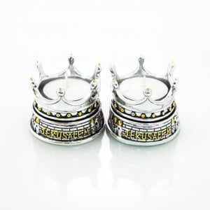 Silver Plated with Gold Accents Small Candlesticks - Jerusalem and Crown Design