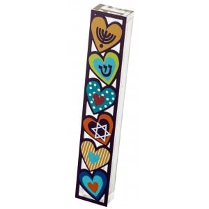 Dorit Judaica Acrylic Mezuzah Case with Colorful Heart Design