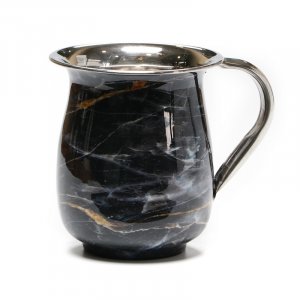 Aluminum Netilat Yadayim Wash Cup - Black Marble Design